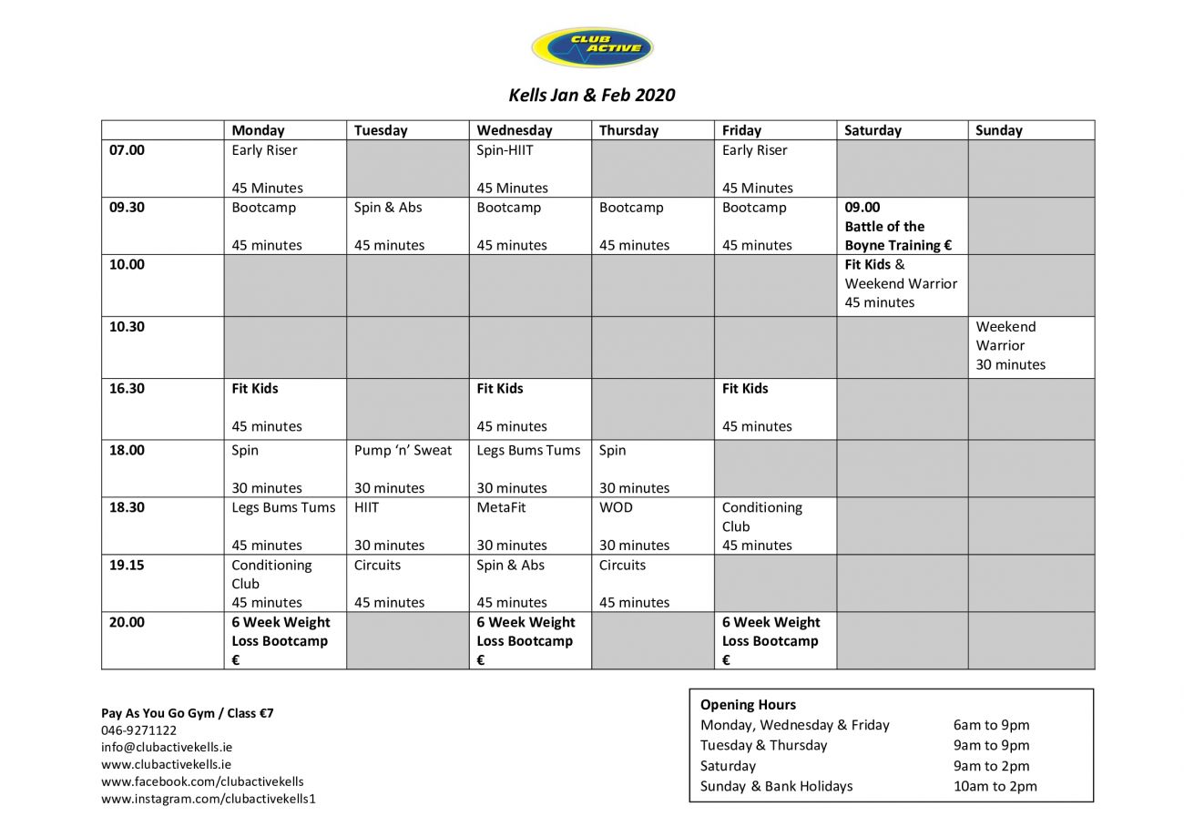 Classes Clubactive Kells Gym Fitness Studio